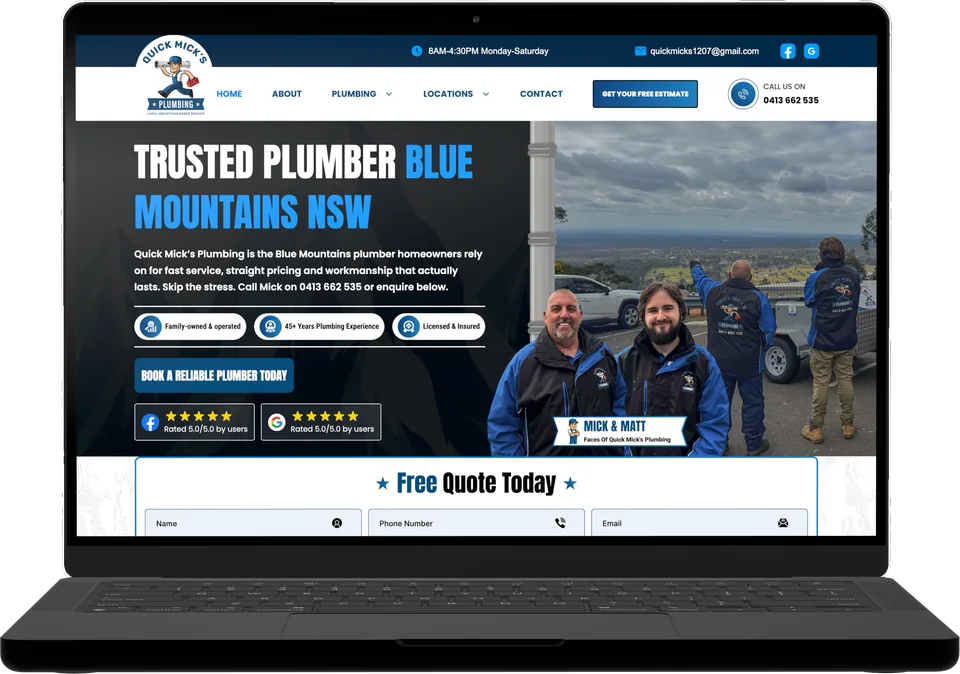 The Quick Mick's Plumbing website