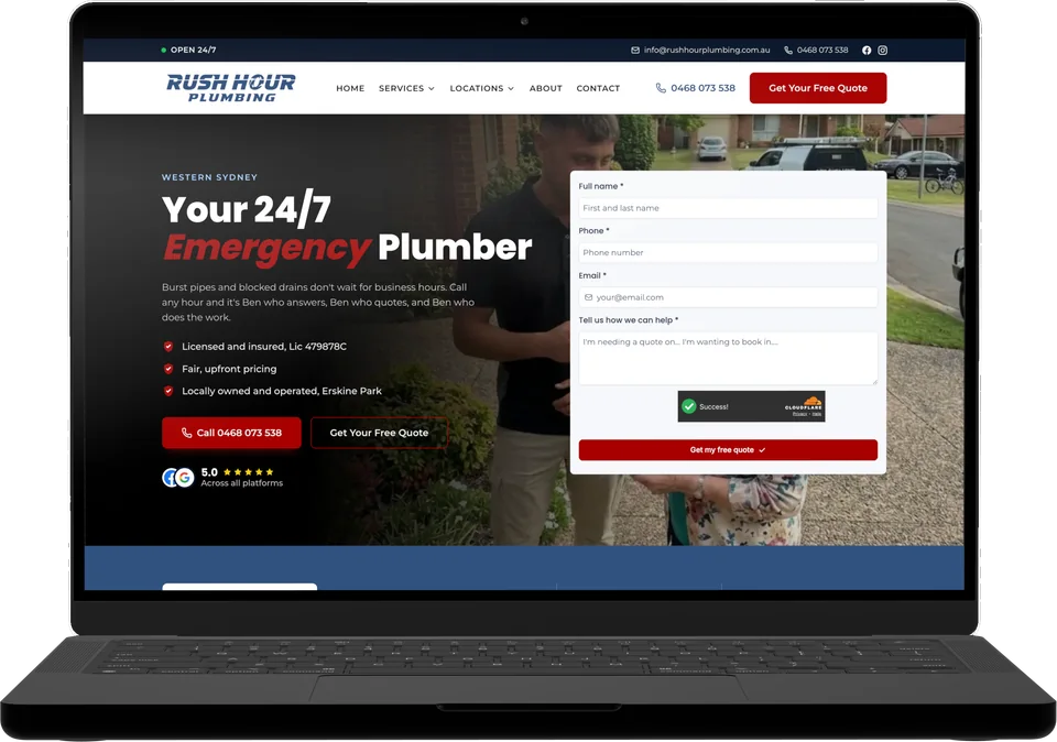 The Rush Hour Plumbing website