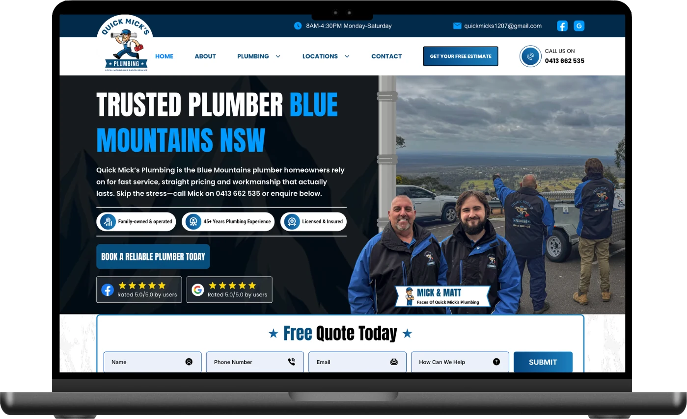 Residential plumbing website built by KINGTRADIE